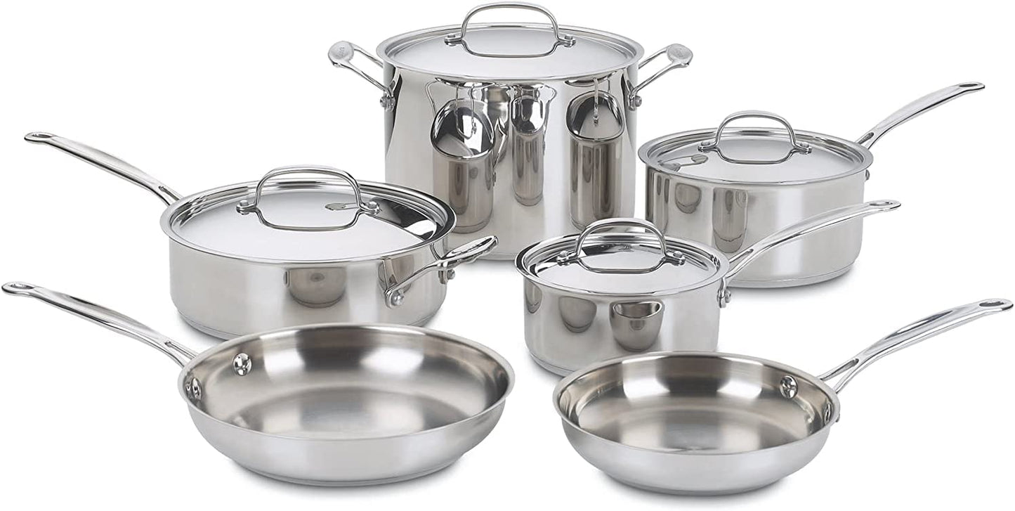 10 Piece Chef's Classic Stainless Pot & Pan Cookware Set